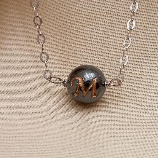 Personalized Name Letter Gun Metal Ball With Chain