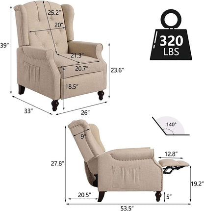 Vintage Wingback Recliner Chair With Massage And Heat