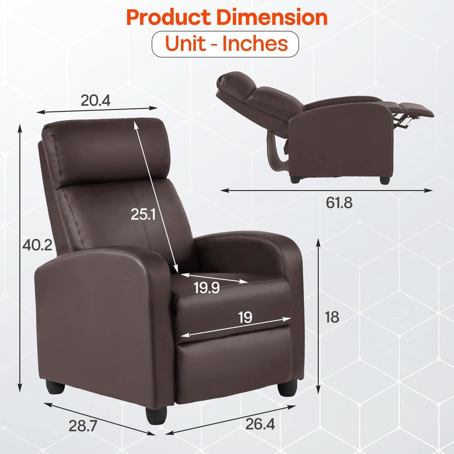 Leather Brown Recliner Chair Massage With Lumbar Support