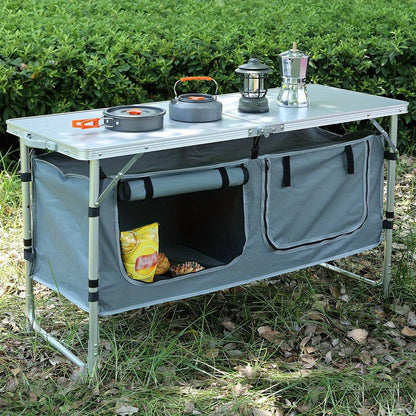 3-Height Portable Folding Camping Table with Storage
