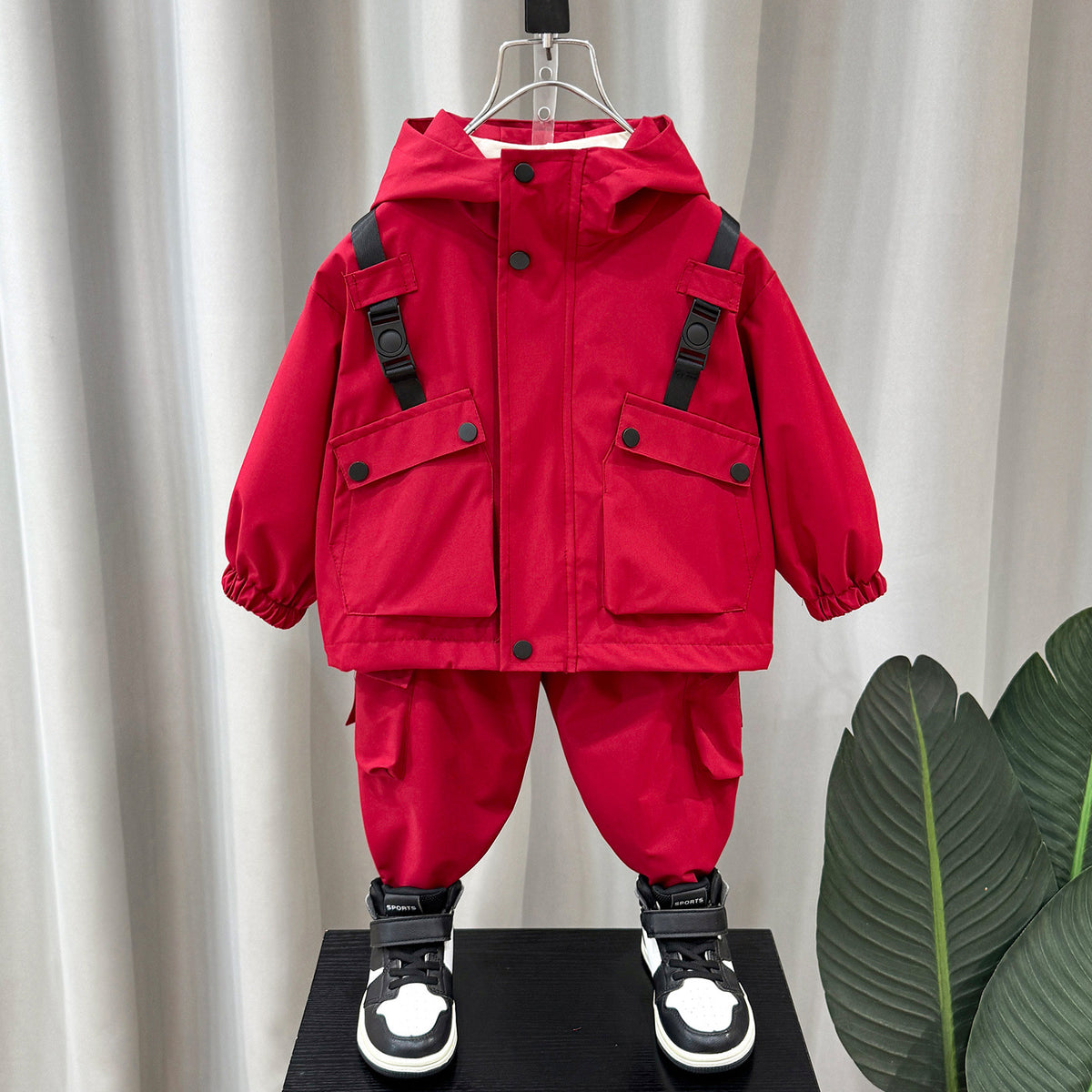 Boys' Cargo Hooded Jacket Pants Set Spring Autumn Outdoor Casual