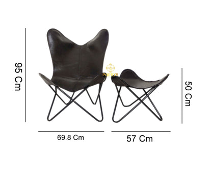 Vintage Black Leather Butterfly Chair with Ottoman