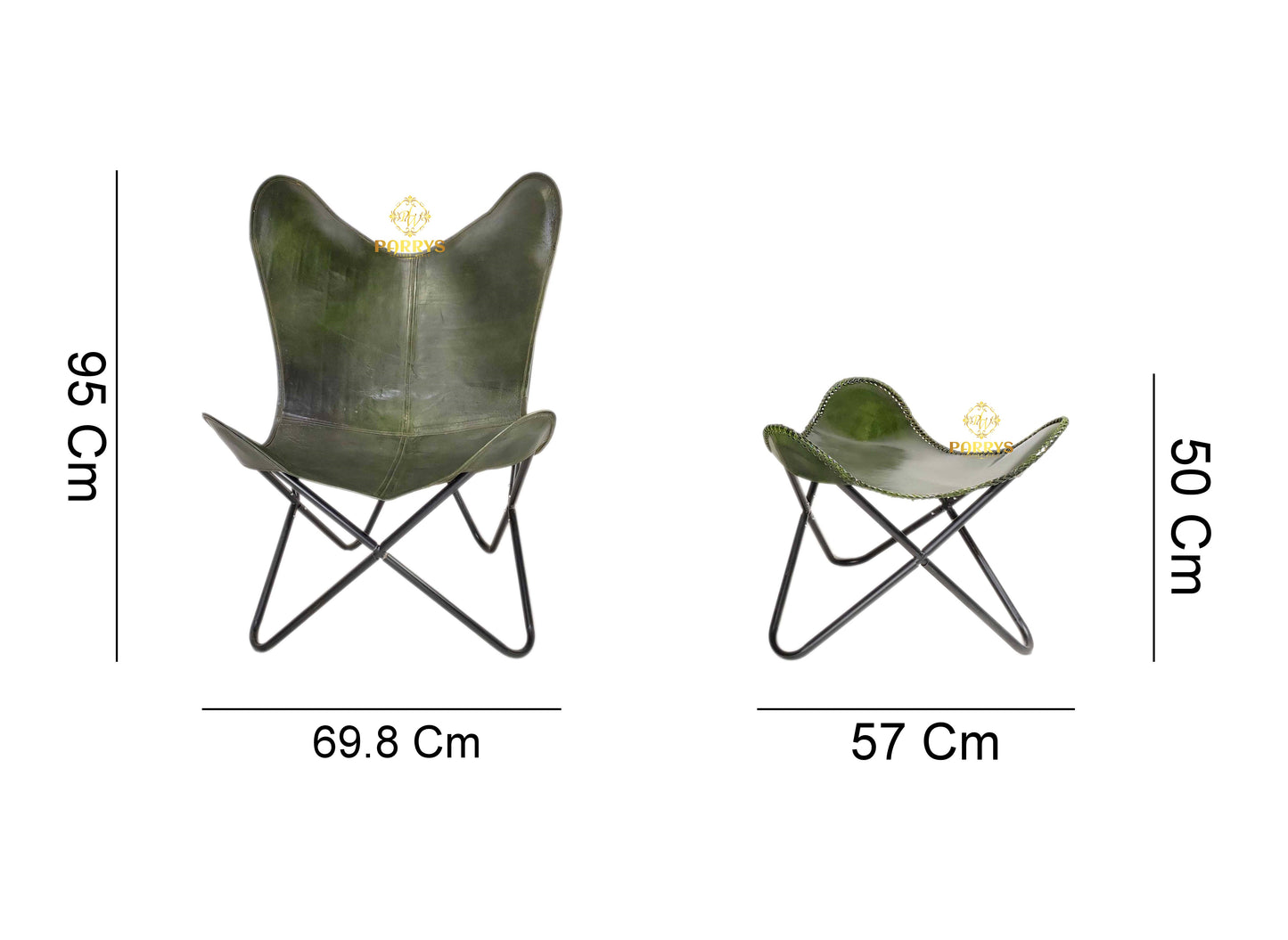 Vintage Olive Green Leather Butterfly Chair with Ottoman