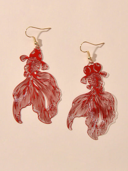 AU Stock Lovely Goldfish Shape Drop Dangle Earrings Hollow Fish Party Jewellery