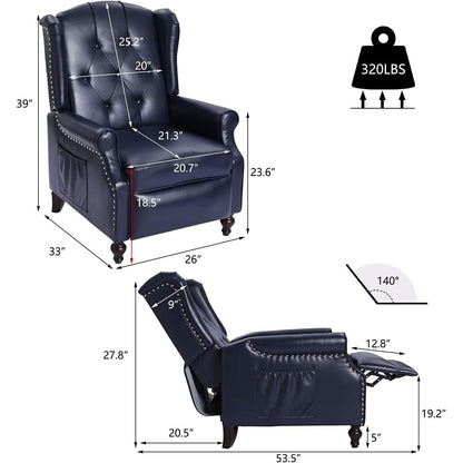 Wingback Recliner Chair With Massage Function PU Leather