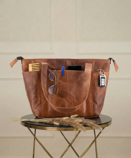 Saddle Rose Leather Convertible Tote