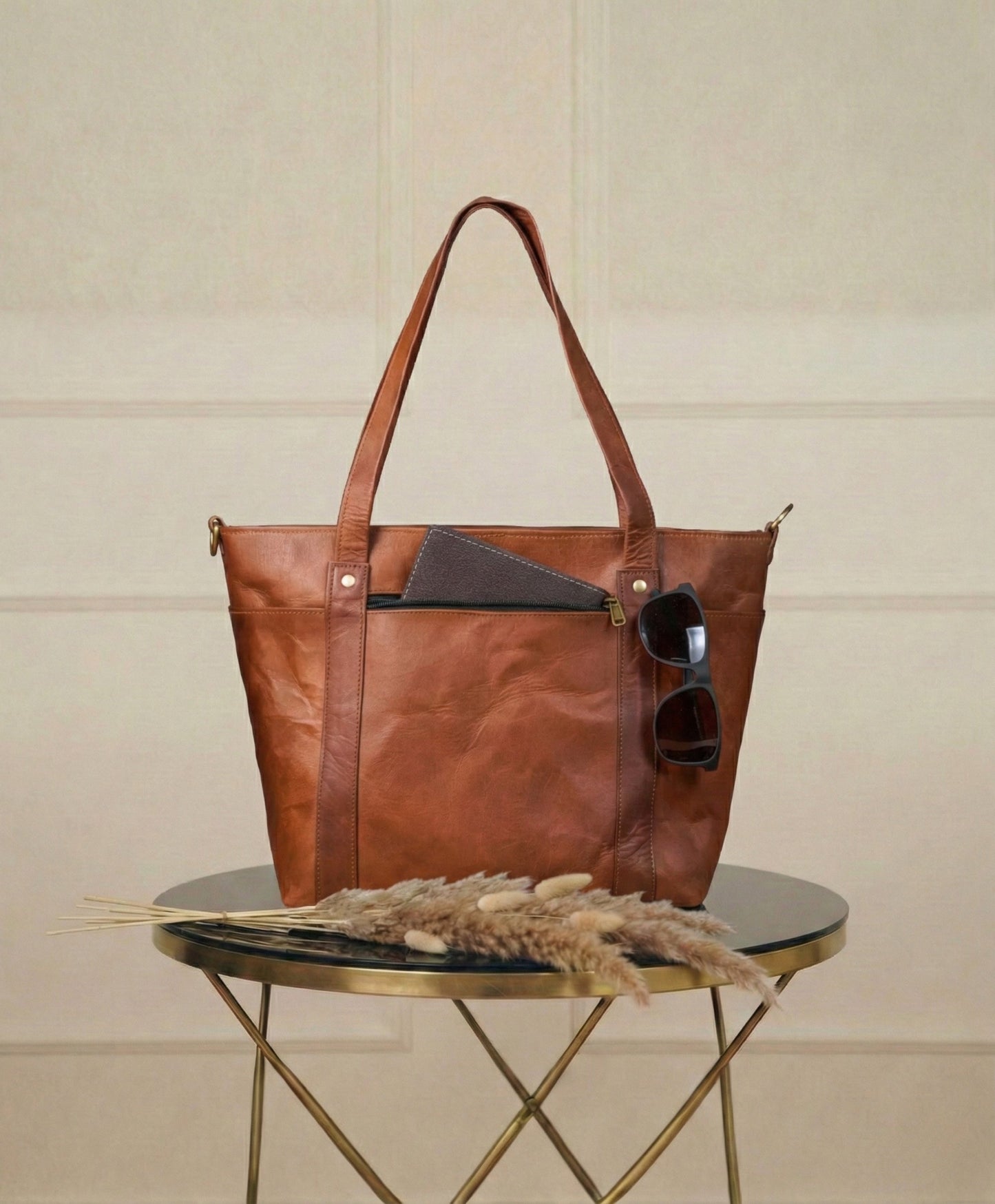 Saddle Rose Leather Convertible Tote