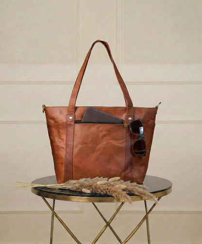Saddle Rose Leather Convertible Tote