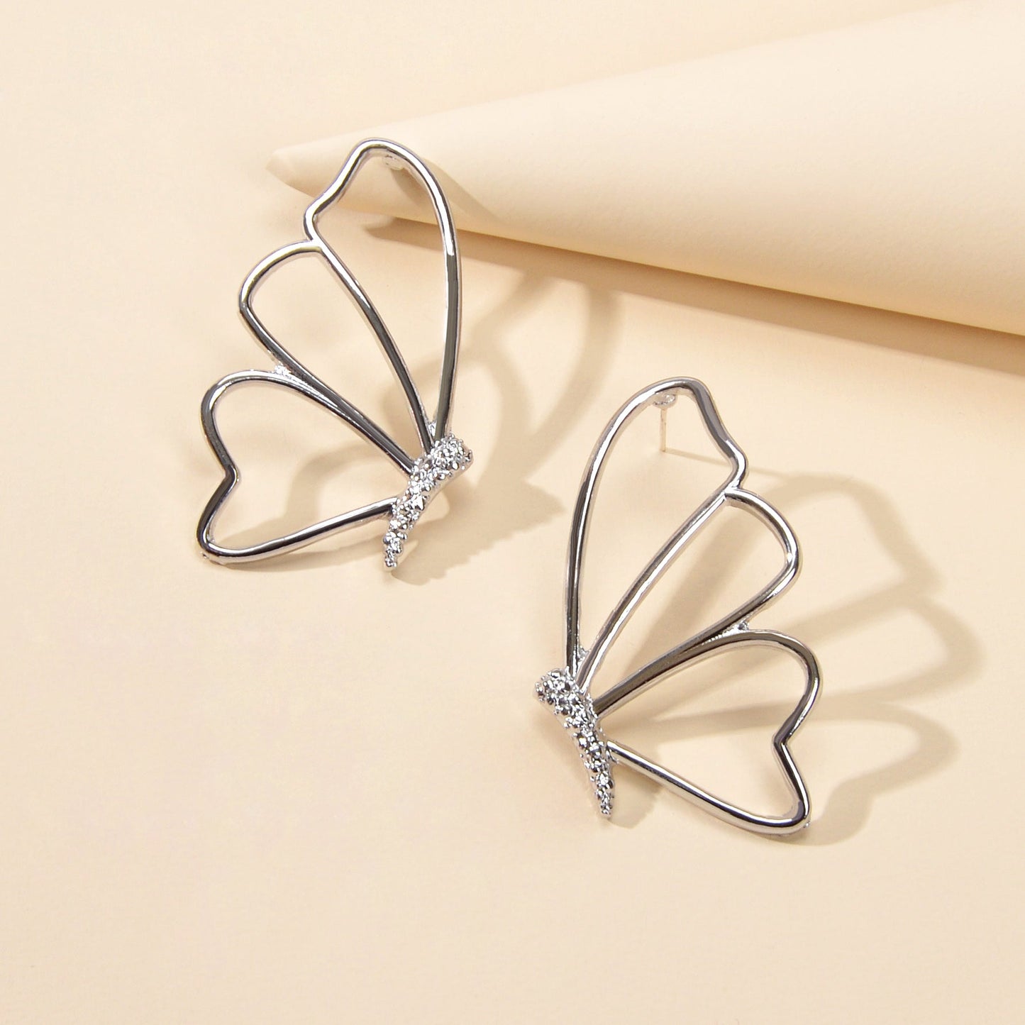 Silver Hollow Butterfly Stud Pierced Trendy Earrings Minimalist Women Accessory