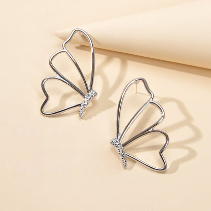 Silver Hollow Butterfly Stud Pierced Trendy Earrings Minimalist Women Accessory
