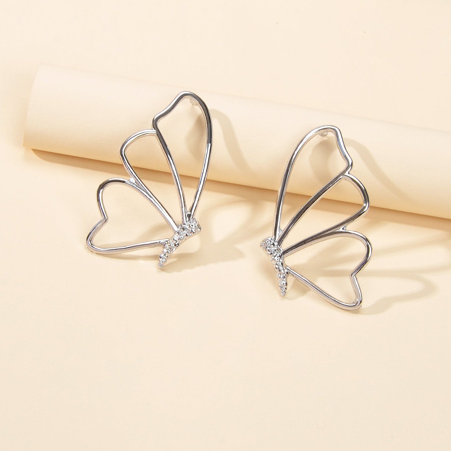 Silver Hollow Butterfly Stud Pierced Trendy Earrings Minimalist Women Accessory