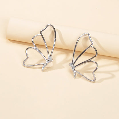 Silver Hollow Butterfly Stud Pierced Trendy Earrings Minimalist Women Accessory