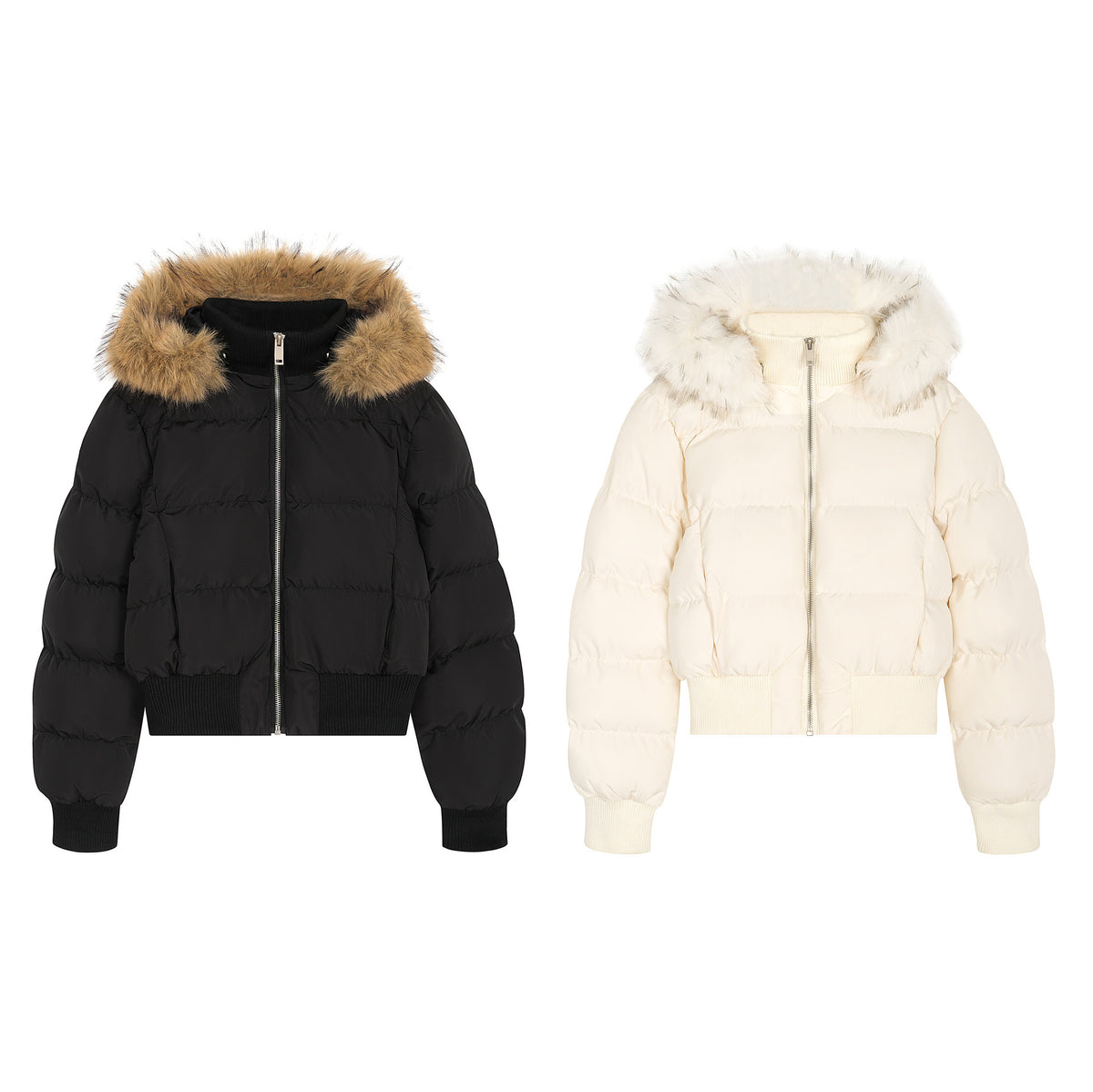 Padded Jacket with Fur Collar and Hood, Short Loose Unisex Winter Coat