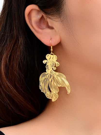 AU Stock Lovely Goldfish Shape Drop Dangle Earrings Hollow Fish Party Jewellery