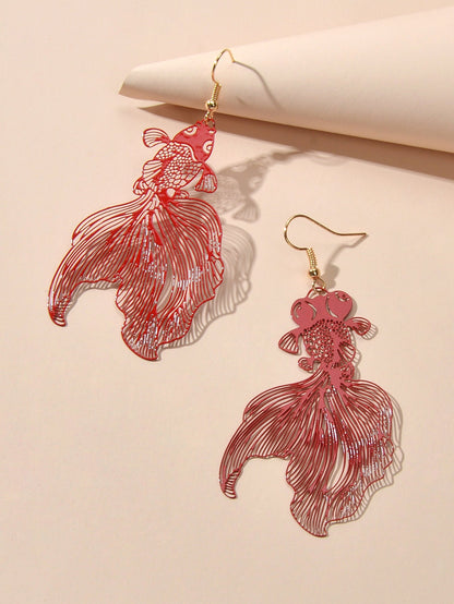 AU Stock Lovely Goldfish Shape Drop Dangle Earrings Hollow Fish Party Jewellery