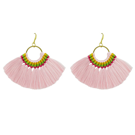 Ethnic Traditional Jewellery Colorful Tassel Fan Shape Dangle Bohemian Earrings