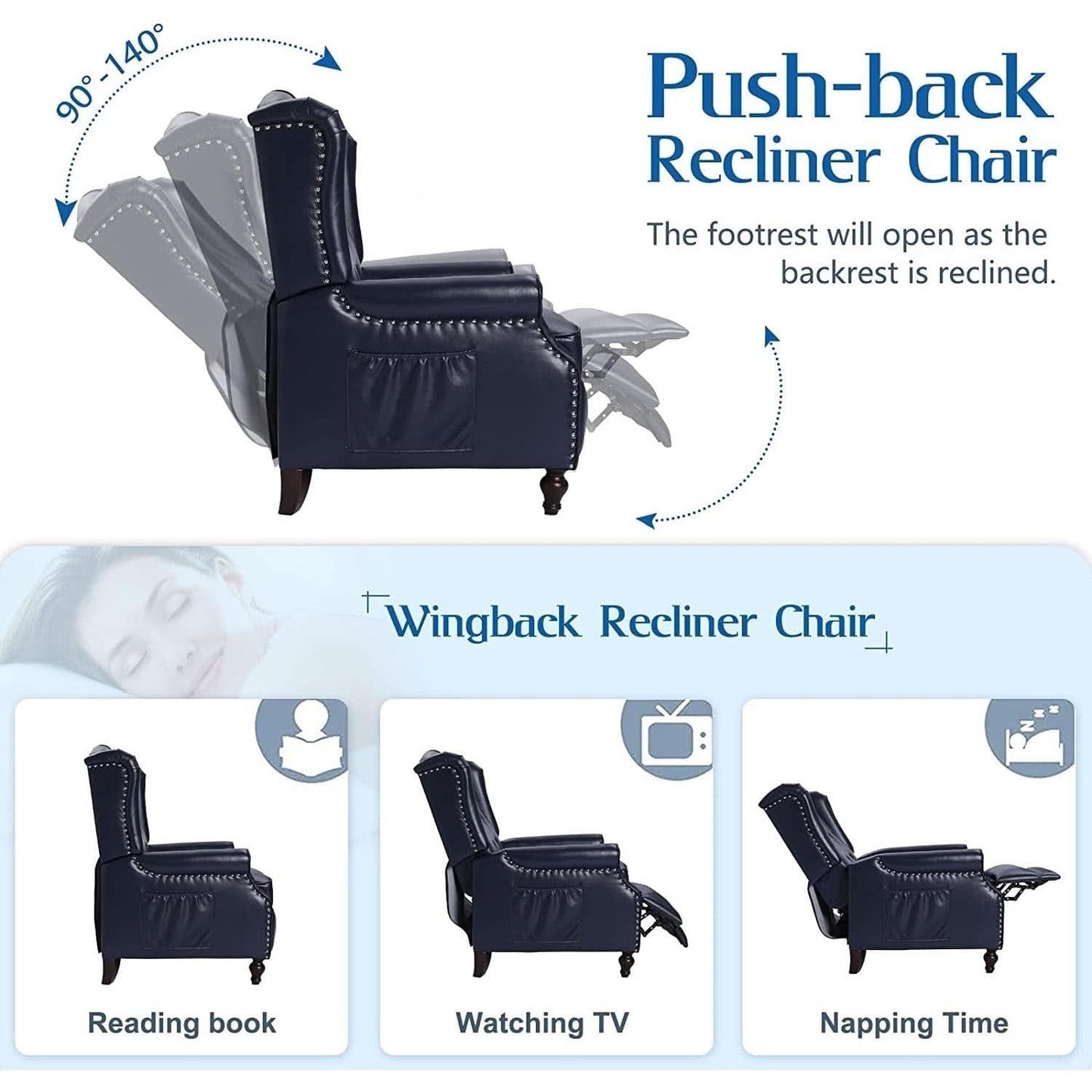 Wingback Recliner Chair With Massage Function PU Leather