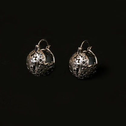 Nature-Inspired Cutwork Silver Hoop Earrings