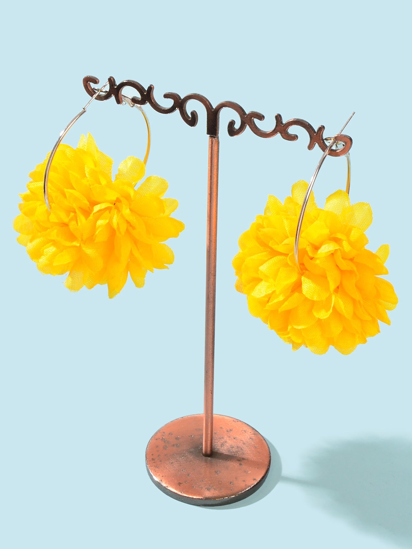Yellow Hotpink Chiffon Blossom Flower Floral Dangle Hoop Earrings Wedding Gift