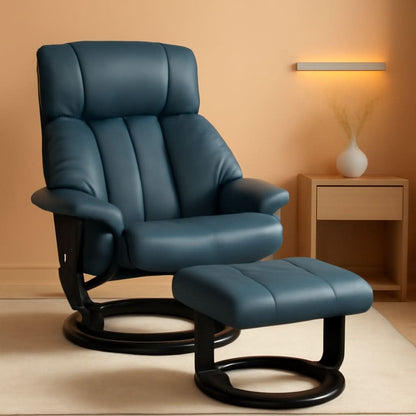 Blue Massage Recliner Chair With 360 Swivel Ottoman