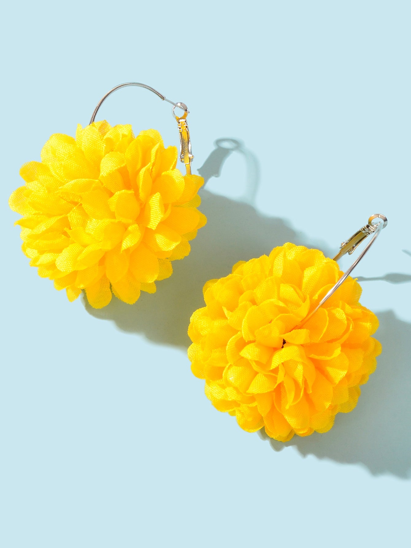 Yellow Hotpink Chiffon Blossom Flower Floral Dangle Hoop Earrings Wedding Gift