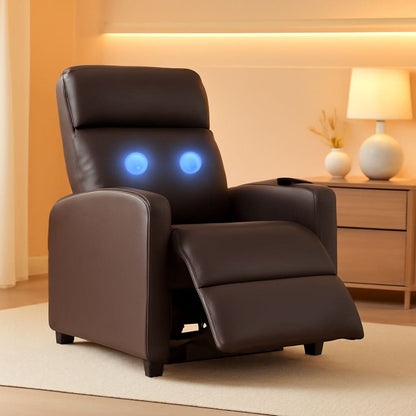 Leather Brown Recliner Chair Massage With Lumbar Support