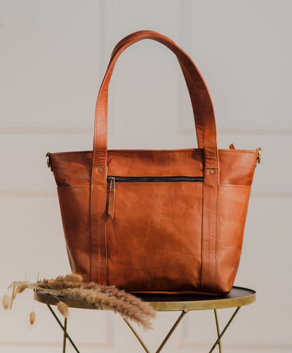 Saddle Rose Leather Convertible Tote