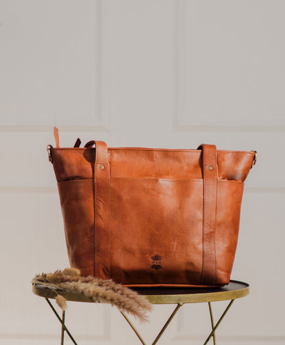 Saddle Rose Leather Convertible Tote