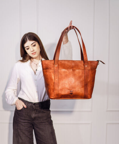 Saddle Rose Leather Convertible Tote