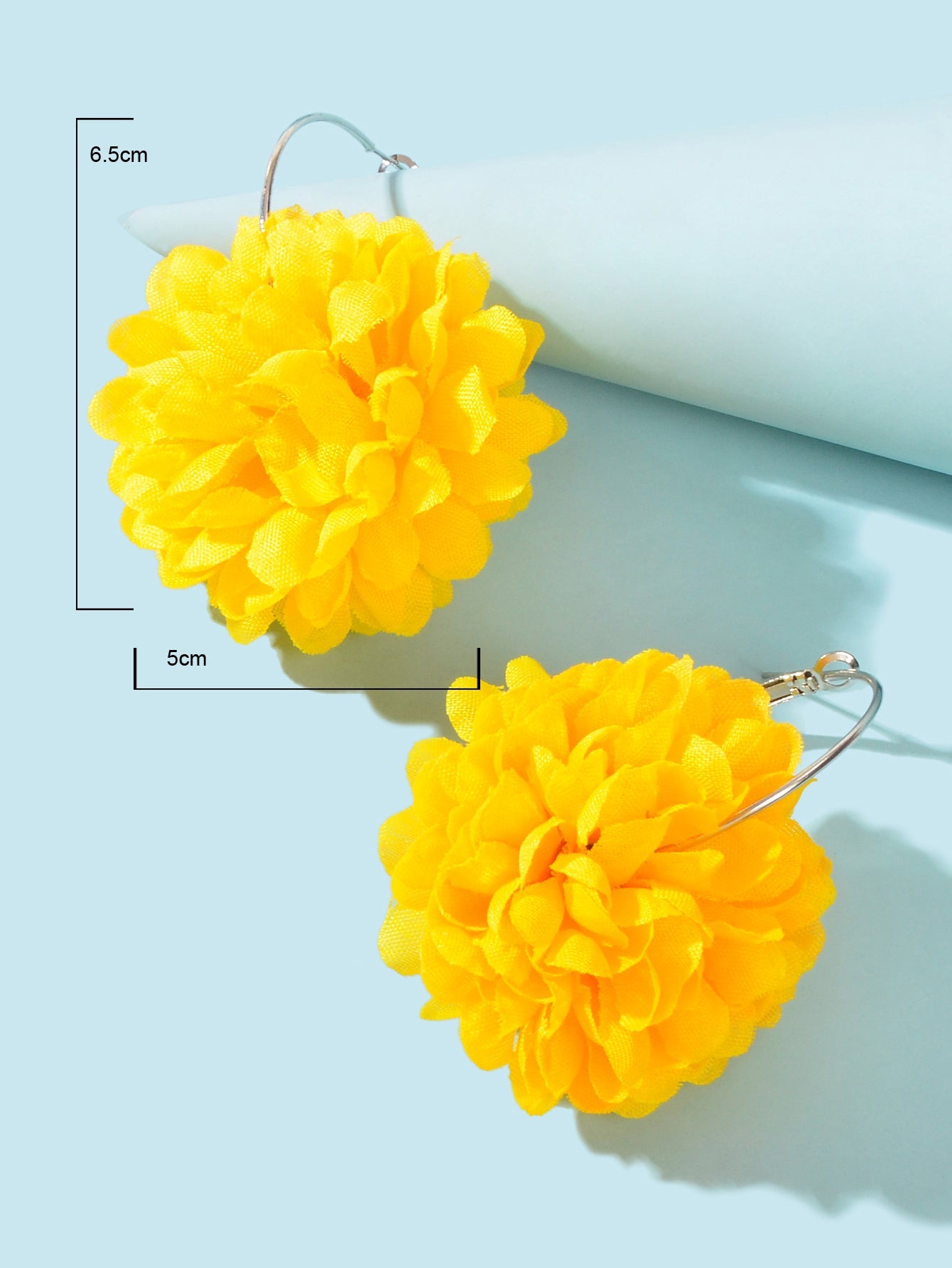 Yellow Hotpink Chiffon Blossom Flower Floral Dangle Hoop Earrings Wedding Gift