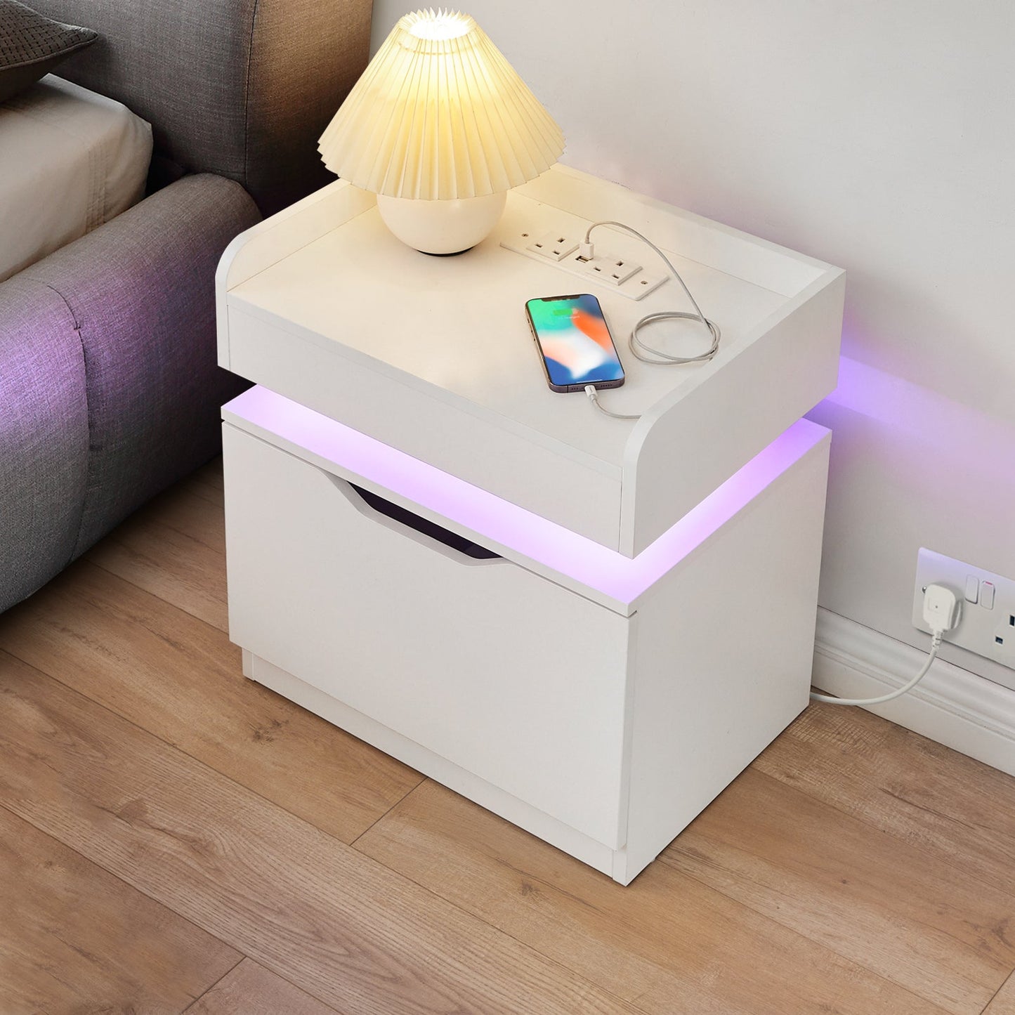 Kist LED Light Bedside Table [Charging Station][Nightstand]