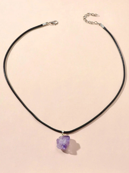 Purple Stone Jewellery 100% Natural Amethyst Quartz Crystal Charm Necklace Gift