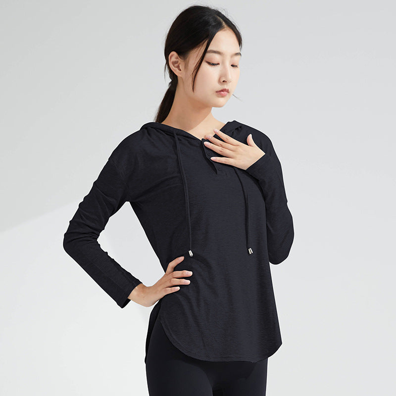 Fast Drying Yoga Fitness Hoodie T-Shirt Top Thin Yoga Top Long Sleeve Yoga Fitness Clothes
