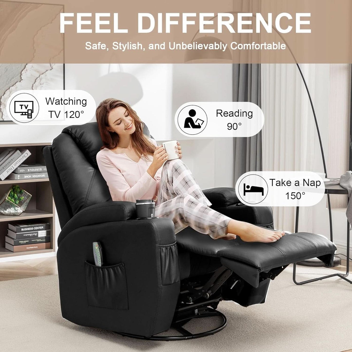 Massage Heat Swivel Recliner Chair For Living Room