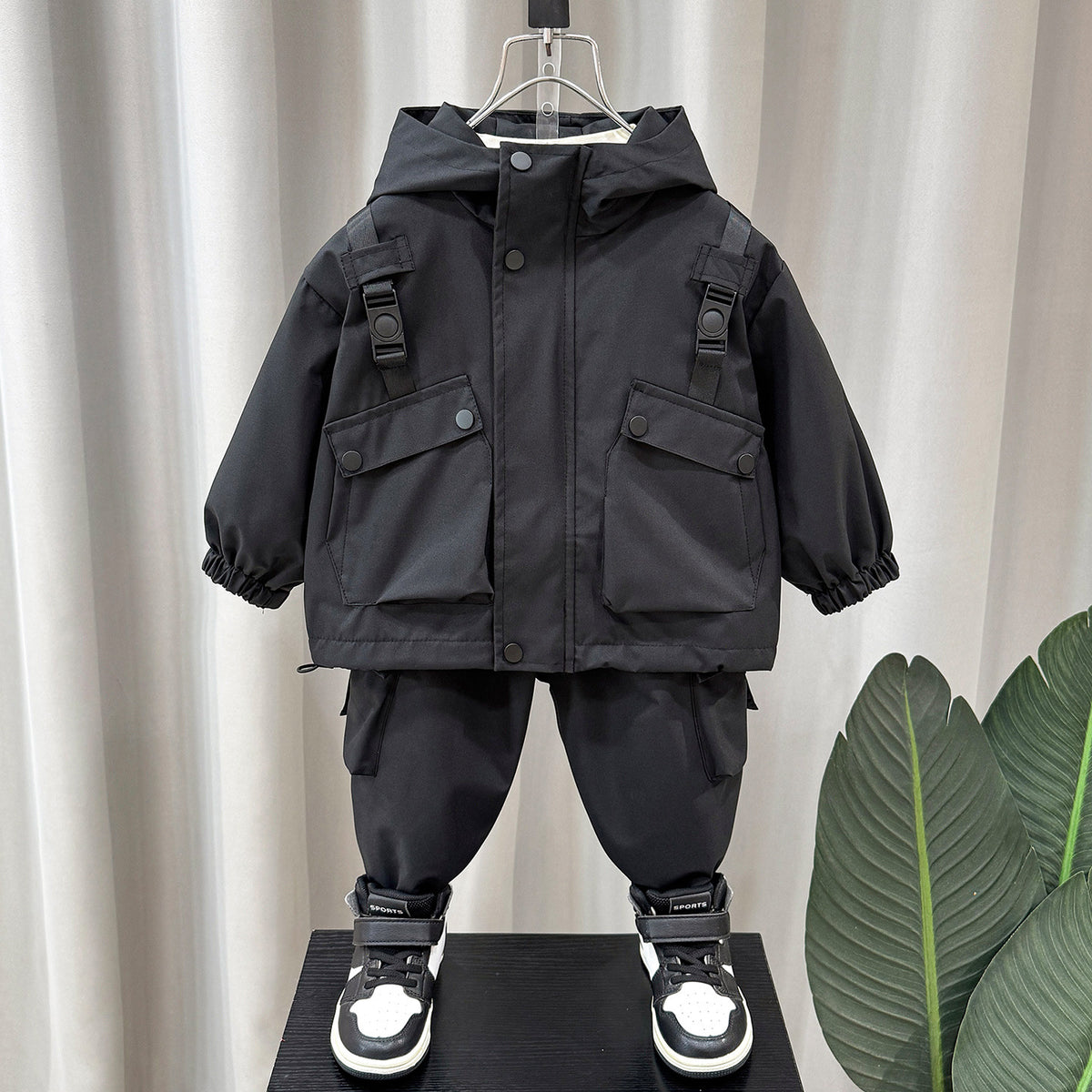 Boys' Cargo Hooded Jacket Pants Set Spring Autumn Outdoor Casual