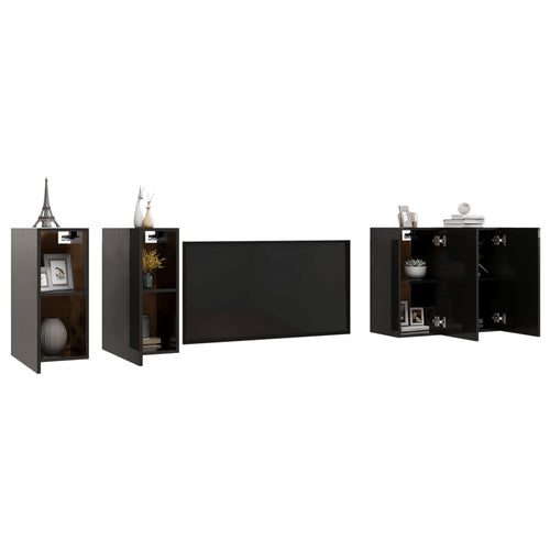 NNEVL TV Cabinets 4 pcs High Gloss Black 30.5x30x60 cm Chipboard