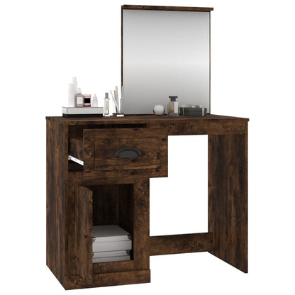 NNEVL Dressing Table with Mirror Smoked Oak 90x50x132.5 cm Engineered Wood