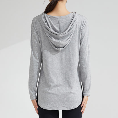 Fast Drying Yoga Fitness Hoodie T-Shirt Top Thin Yoga Top Long Sleeve Yoga Fitness Clothes