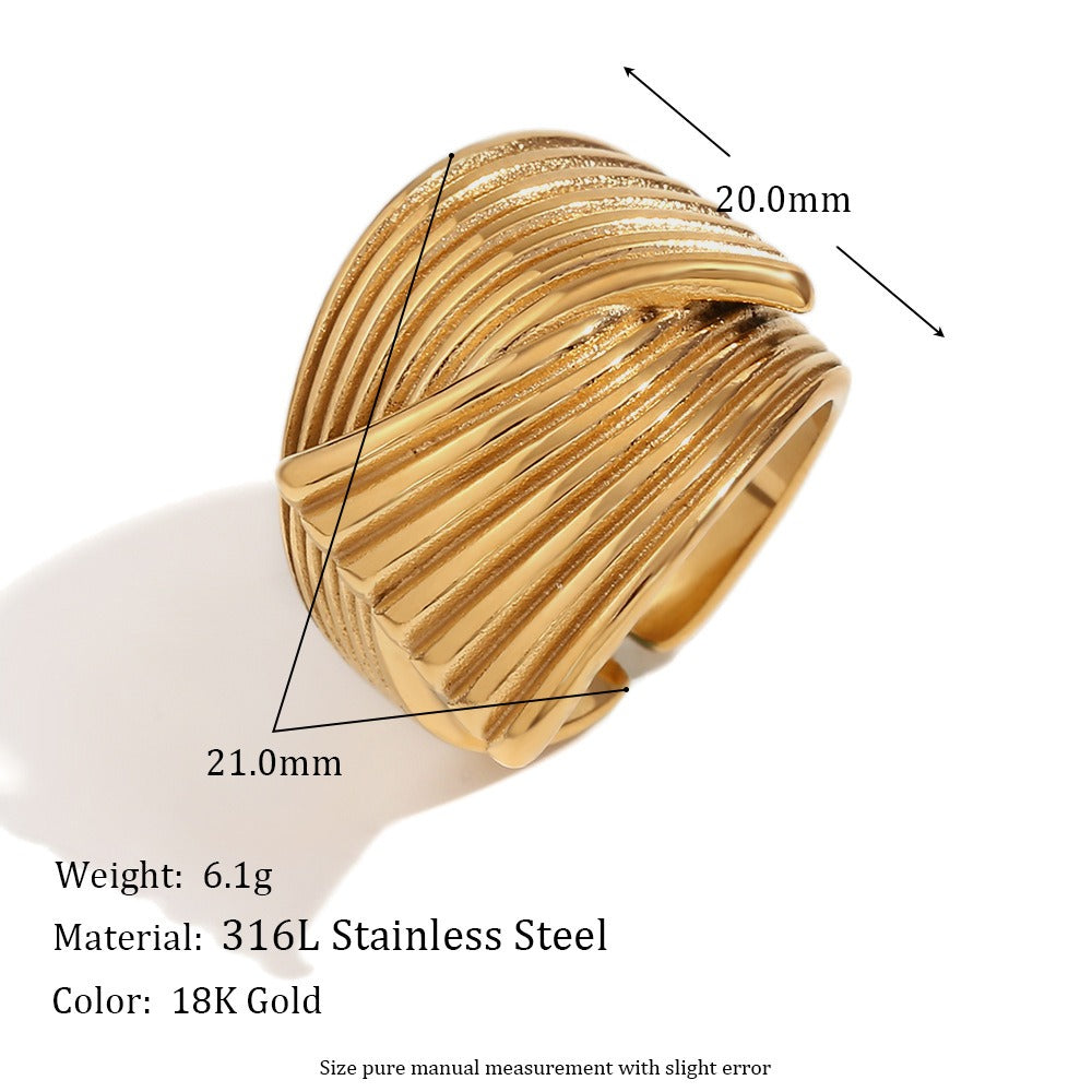 European and American fashion niche retro hand-decorated geometric fan-shaped stripe cross ring for women