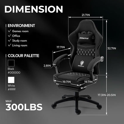 Black Breathable Fabric Gaming Chair With Massage Pad
