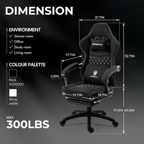 Black Breathable Fabric Gaming Chair With Massage Pad