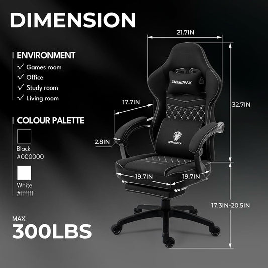 Black Breathable Fabric Gaming Chair With Massage Pad