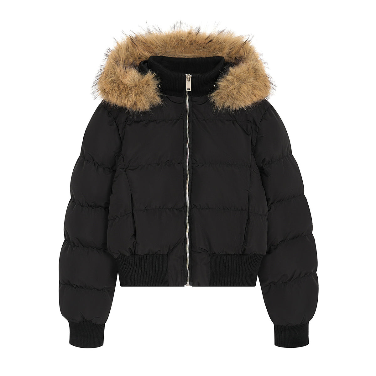Padded Jacket with Fur Collar and Hood, Short Loose Unisex Winter Coat