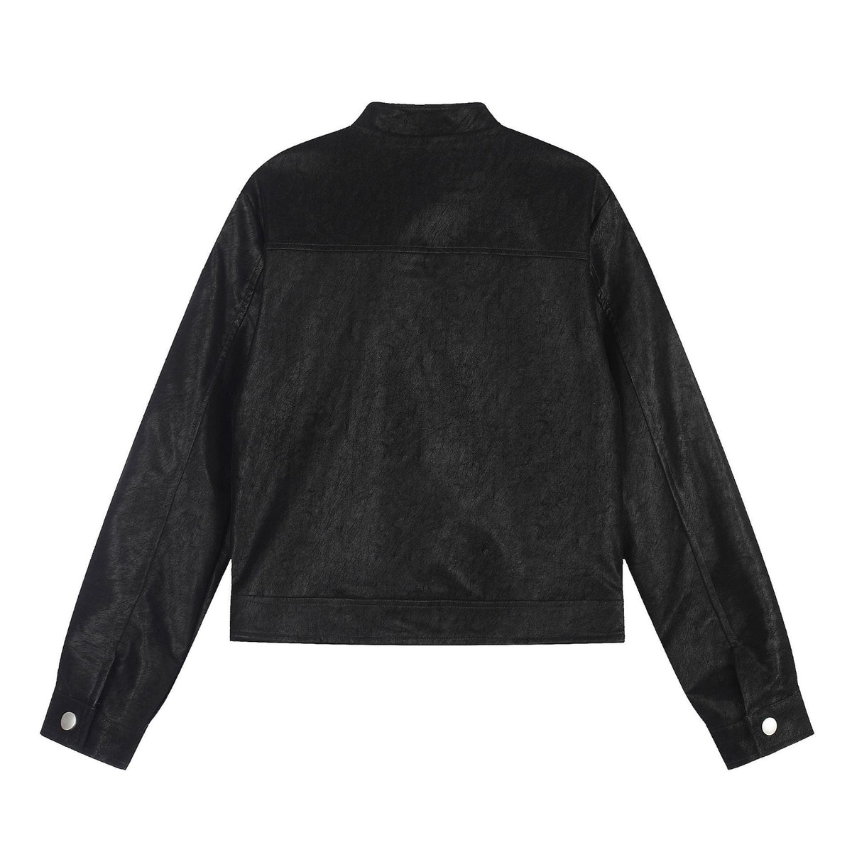 Faux Leather Asymmetric Zipper Stand Collar Cropped Loose Motorcycle Jacket