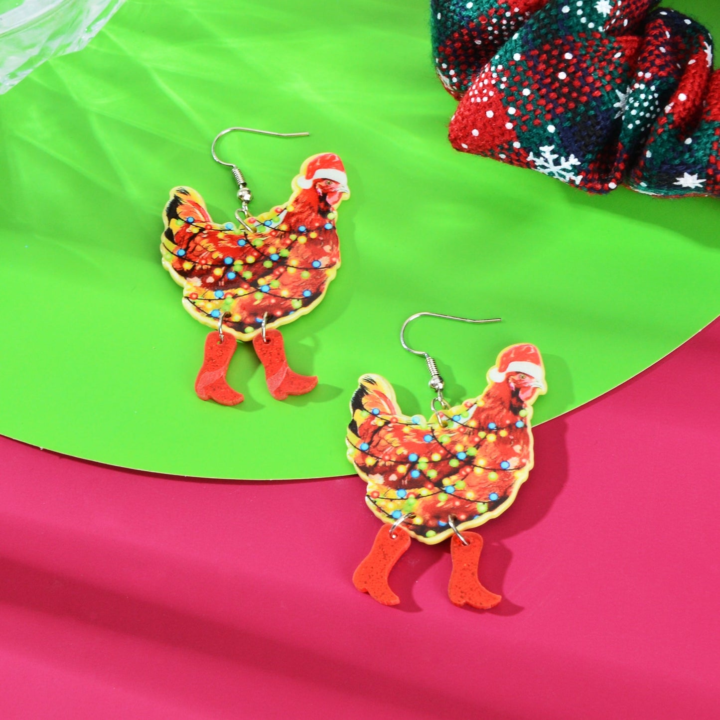 1pair Christmas Coloured Lights Decor Red Big Cock Acrylic Dangle Earrings Women Festival Jewelry