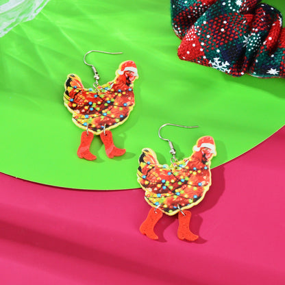 1pair Christmas Coloured Lights Decor Red Big Cock Acrylic Dangle Earrings Women Festival Jewelry