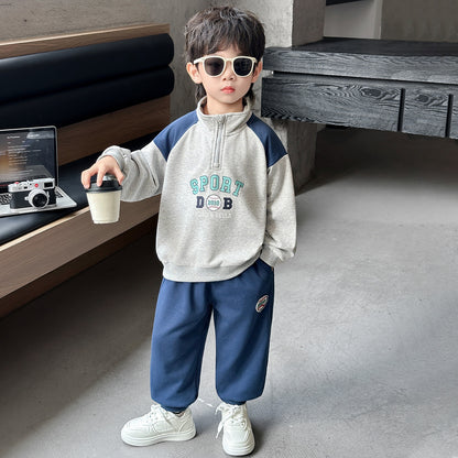 Boys Casual Sporty Sweatshirt Two-Piece Set