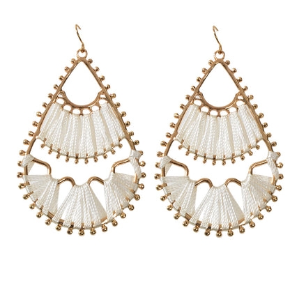 Indian Traditional Handmade Braided Beige Hotpink Ethnic Water Drop Earrings