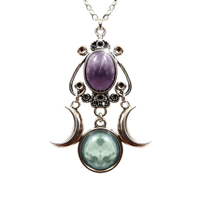 Charming Triple Moon Goddess Pendant Necklace (Purple)