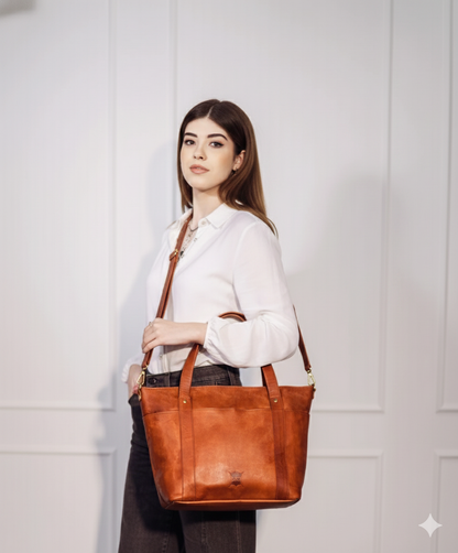 Saddle Rose Leather Convertible Tote